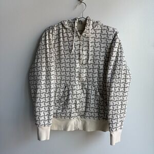 Utility Mens Waffle Knit Quilted Lined Full Zip Hoodie Cream Black Size M